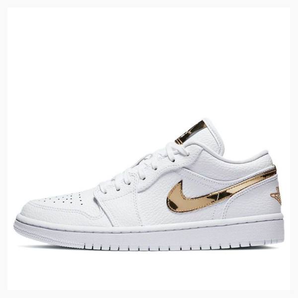 Nike Low SE Metallic Sneakers Air Jordan 1 Dam Vita Guld | JD-769UG