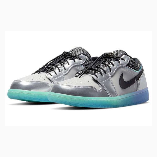 Nike Low Toggle Silver Sneakers Air Jordan 1 Dam Silver Svarta | JD-578GX