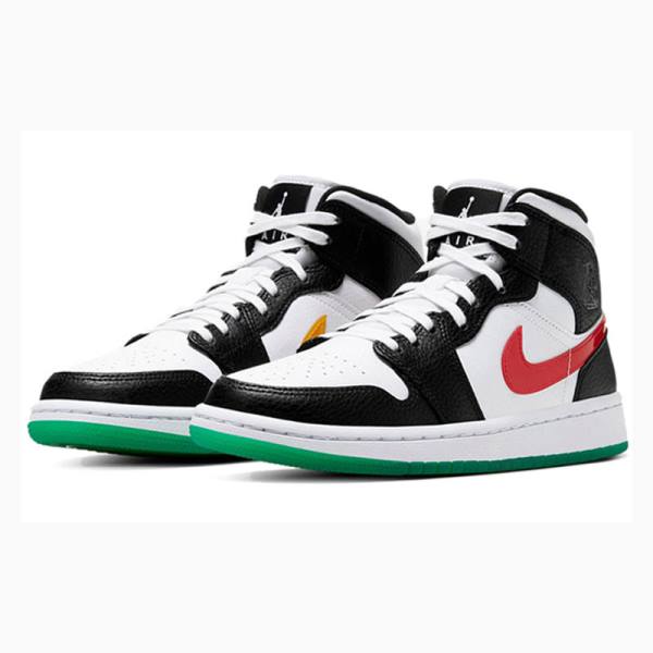 Nike Mid Alternate Swooshes Basketskor Air Jordan 1 Dam Svarta Röda Gröna | JD-623CB