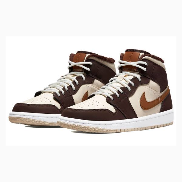 Nike Mid Brown Basalt Oatmeal Basketskor Air Jordan 1 Dam Bruna | JD-742PF