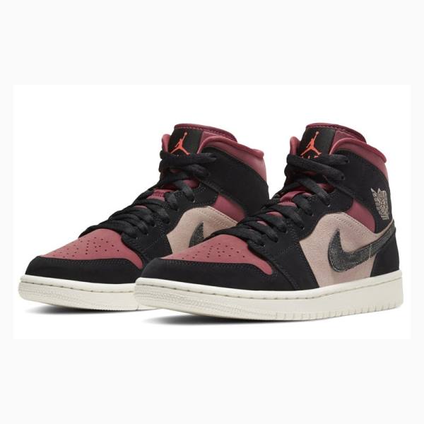 Nike Mid Burgundy Dusty Basketskor Air Jordan 1 Dam Röda Svarta | JD-473NU