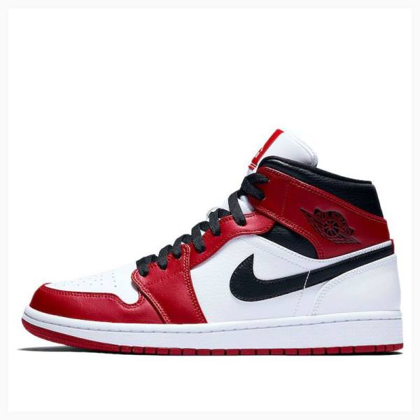 Nike Mid Chicago Basketskor Air Jordan 1 Herr Vita Svarta Röda | JD-891CB