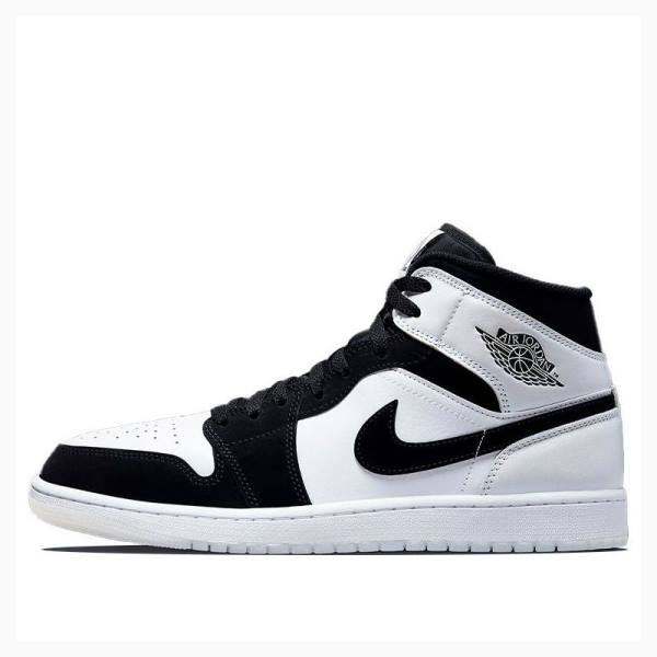 Nike Mid Diamond Shorts Basketskor Air Jordan 1 Herr Vita Svarta | JD-713EG