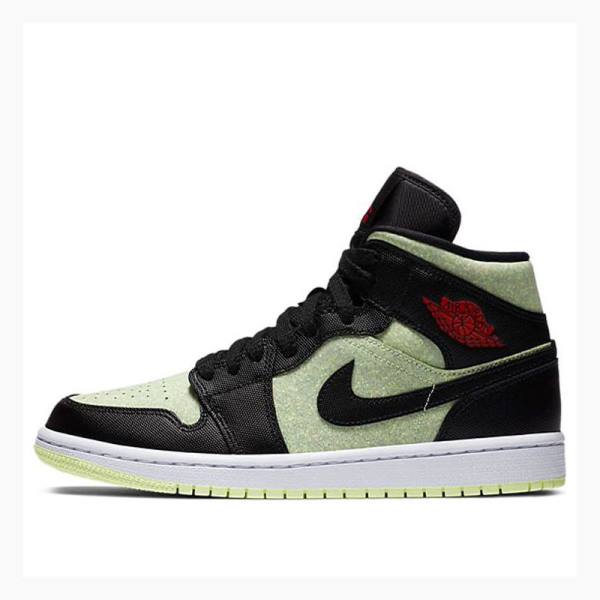 Nike Mid SE \'Black Barely Volt\' Basketskor Air Jordan 1 Dam Svarta Gröna | JD-764YX