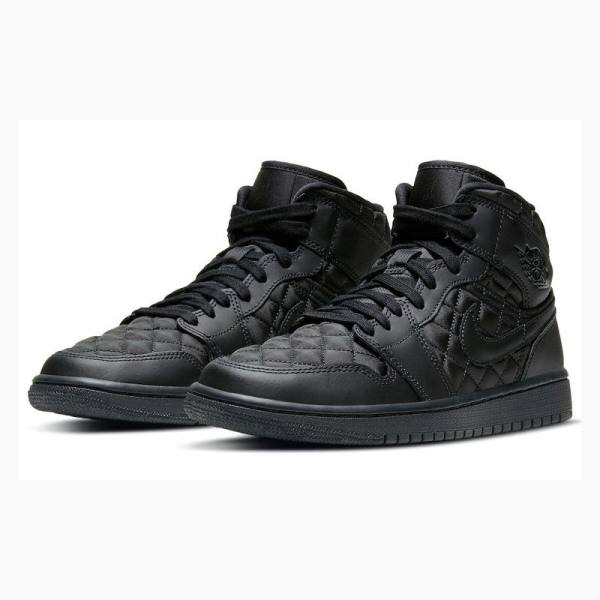 Nike Mid SE 'Black Quilted' Basketskor Air Jordan 1 Dam Svarta | JD-302CT