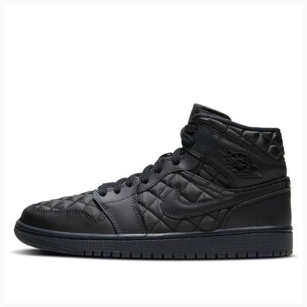 Nike Mid SE \'Black Quilted\' Basketskor Air Jordan 1 Dam Svarta | JD-302CT