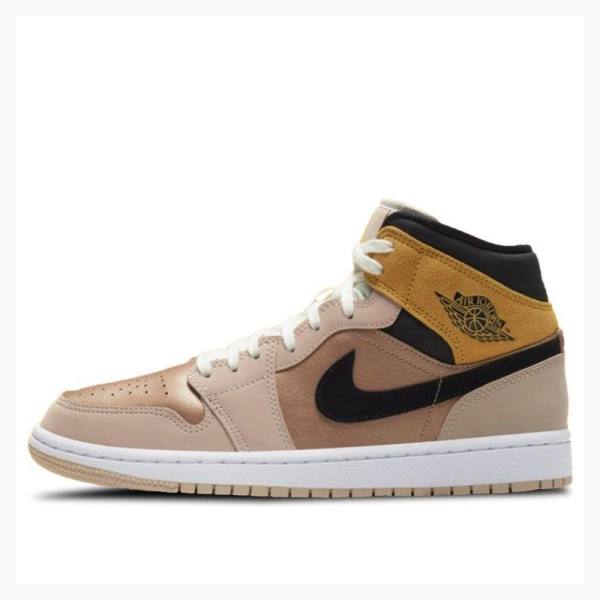 Nike Mid SE Particle Basketskor Air Jordan 1 Dam Bruna Guld | JD-562GA