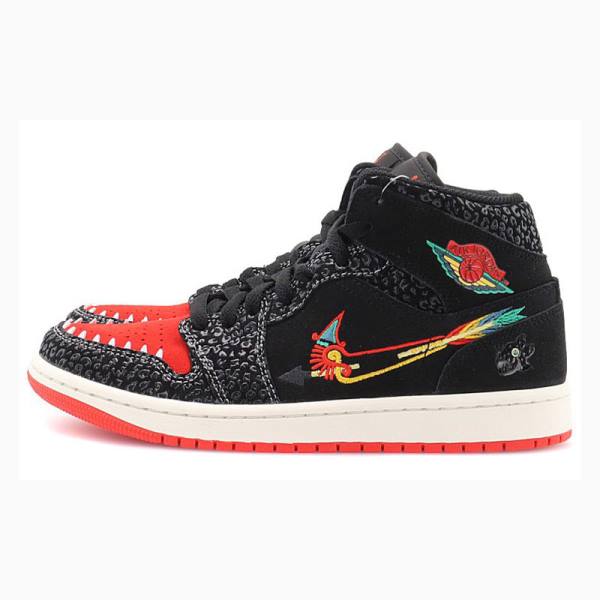 Nike Mid SE Siempre Familia Basketskor Air Jordan 1 Herr Svarta Röda | JD-291SM