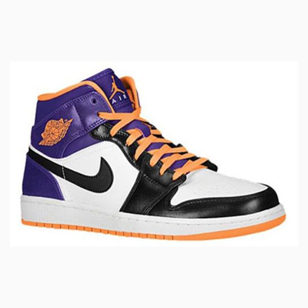 Nike Mid White Bright Citrus Basketskor Air Jordan 1 Herr Lila Svarta Orange | JD-178FU