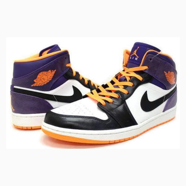 Nike Mid White Bright Citrus Basketskor Air Jordan 1 Herr Lila Svarta Orange | JD-178FU