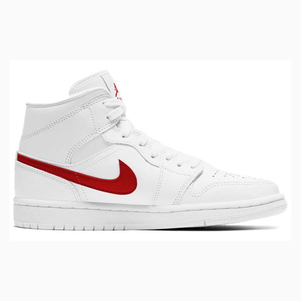 Nike Mid 'White University Red' Basketskor Air Jordan 1 Dam Vita Röda | JD-085GL