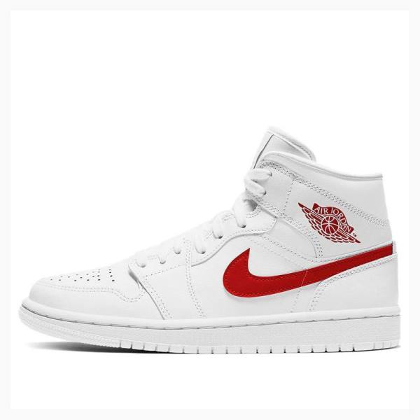 Nike Mid \'White University Red\' Basketskor Air Jordan 1 Dam Vita Röda | JD-085GL