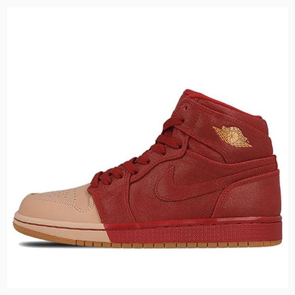 Nike Retro HI PRM University Tan Basketskor Air Jordan 1 Dam Röda Rosa | JD-158XK