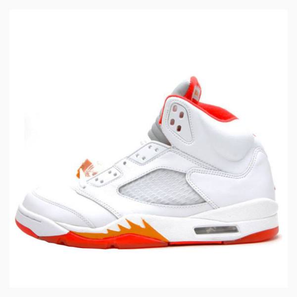 Nike Retro Sunset Basketskor Air Jordan 5 Dam Vita Röda | JD-281BG