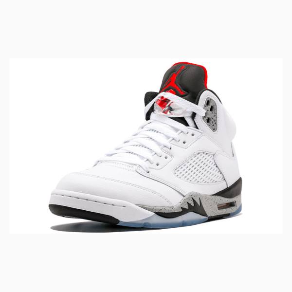 Nike Retro White Cement Basketskor Air Jordan 5 Herr Vita Svarta Röda | JD-357LT