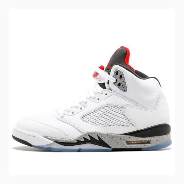 Nike Retro White Cement Basketskor Air Jordan 5 Herr Vita Svarta Röda | JD-357LT